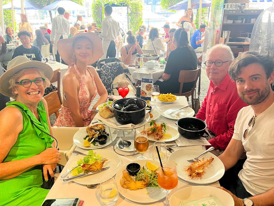 Jack Whitehall in Australia with Roxy Horner, their daughter Elsie and his parents Michael and Hilary Whitehall