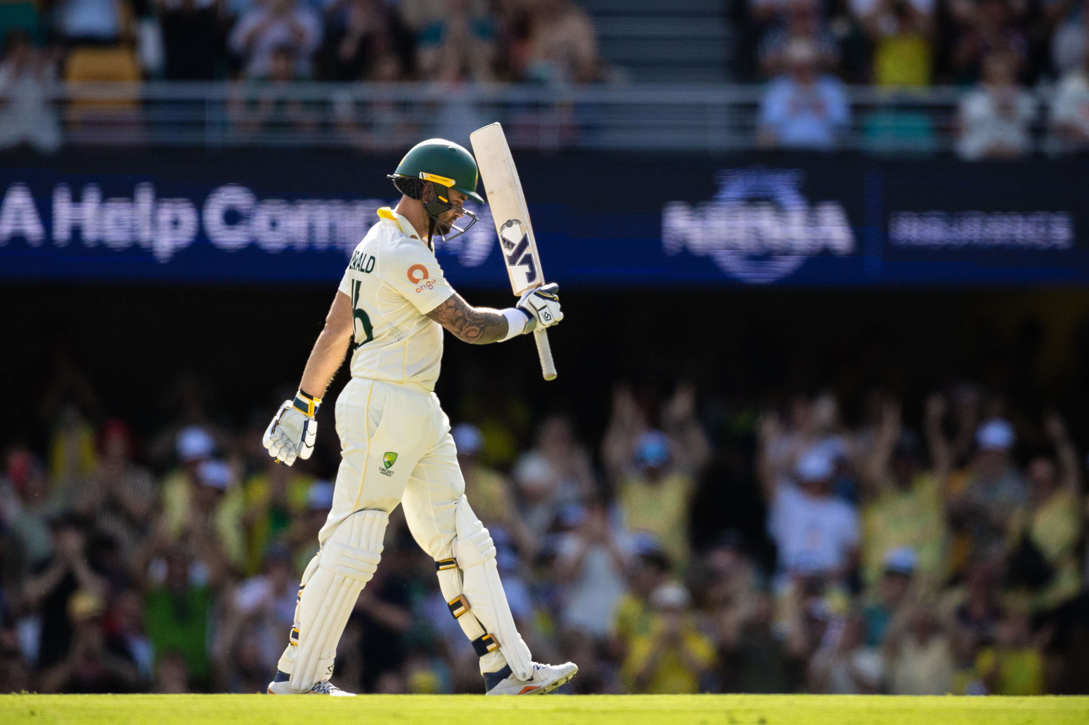 Jake Weatherald celebrates his debut Test 50.