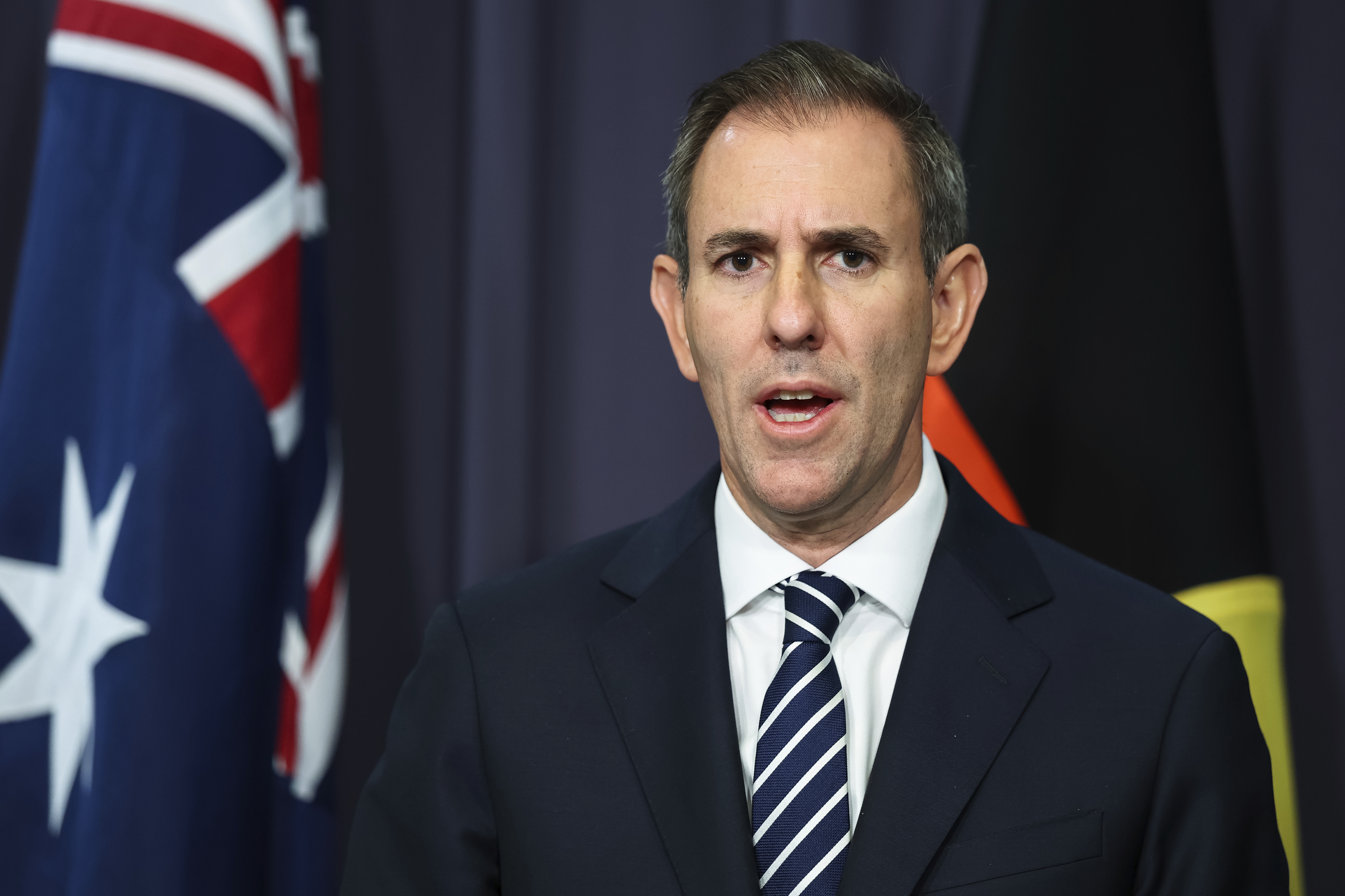 Treasurer Dr Jim Chalmers during a press conference at Parliament House in Canberra on Tuesday 31 March 2026. fedpol Photo: Alex Ellinghausen