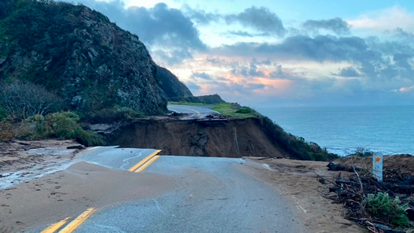  In this photo provided by Caltrans, a section of Highway 1 is shown collapsed.