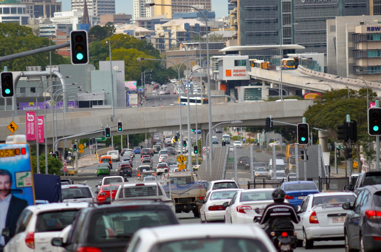 Heavy traffic in Brisbane, Australia.