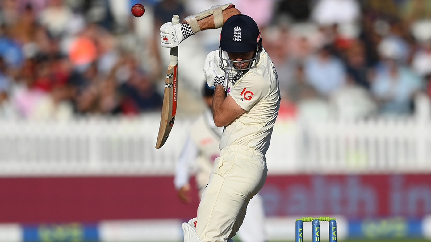 James Anderson evades a short pitched ball from Jasprit Bumrah during the Lord's Test.