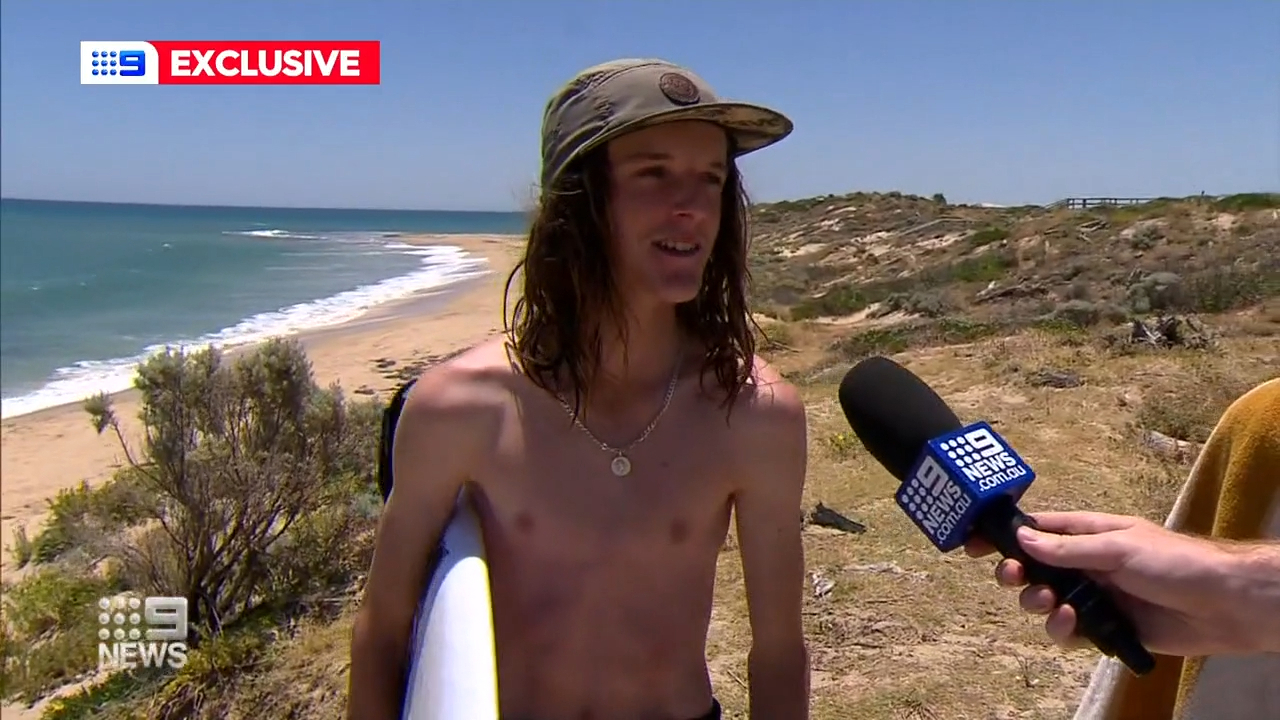 A 15-year-old boy has survived a terrifying brush with a shark after he was almost knocked off his surfboard at a Mandurah beach.