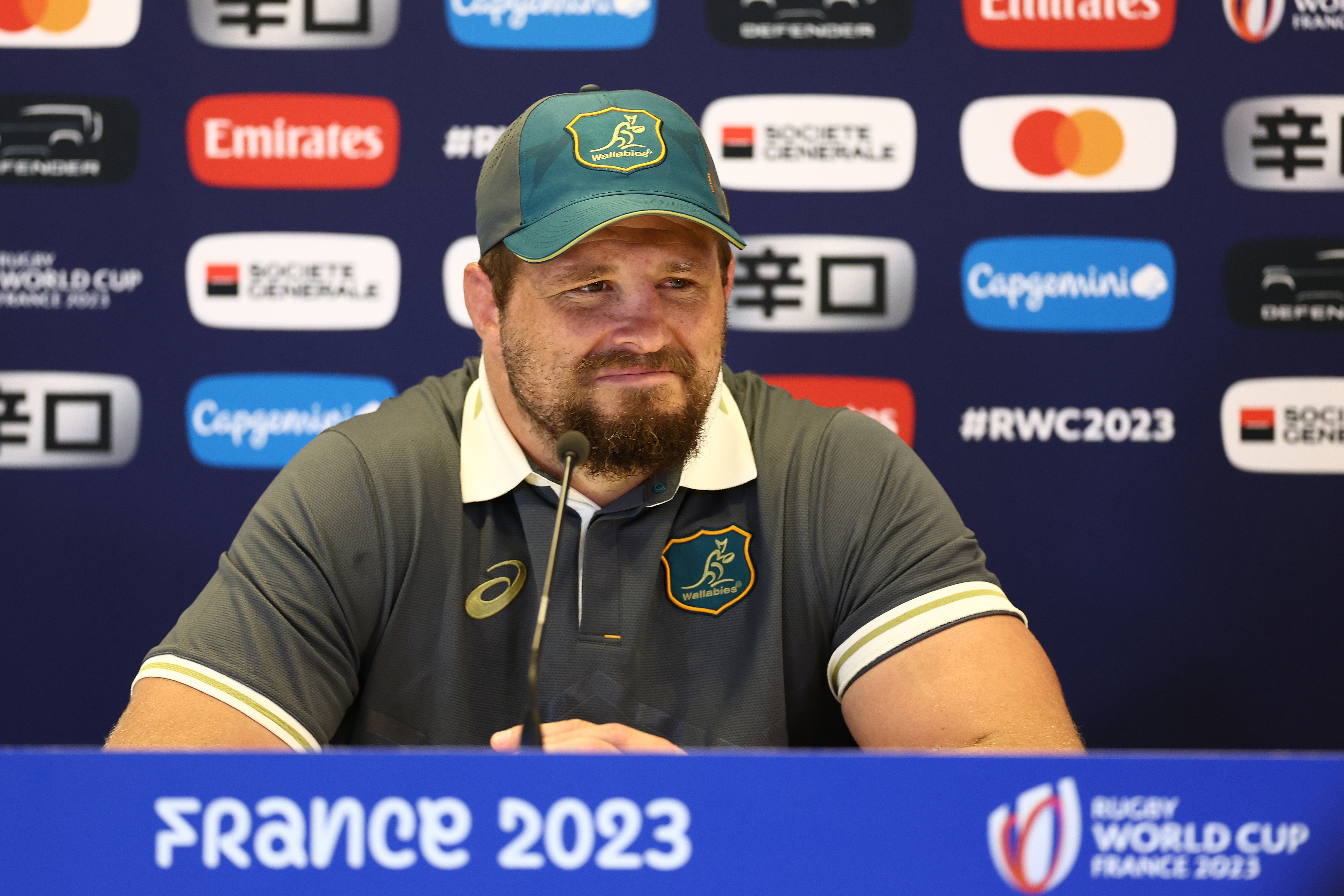 James Slipper of the Wallabies speaks to the media at Stade Geoffroy-Guichard.