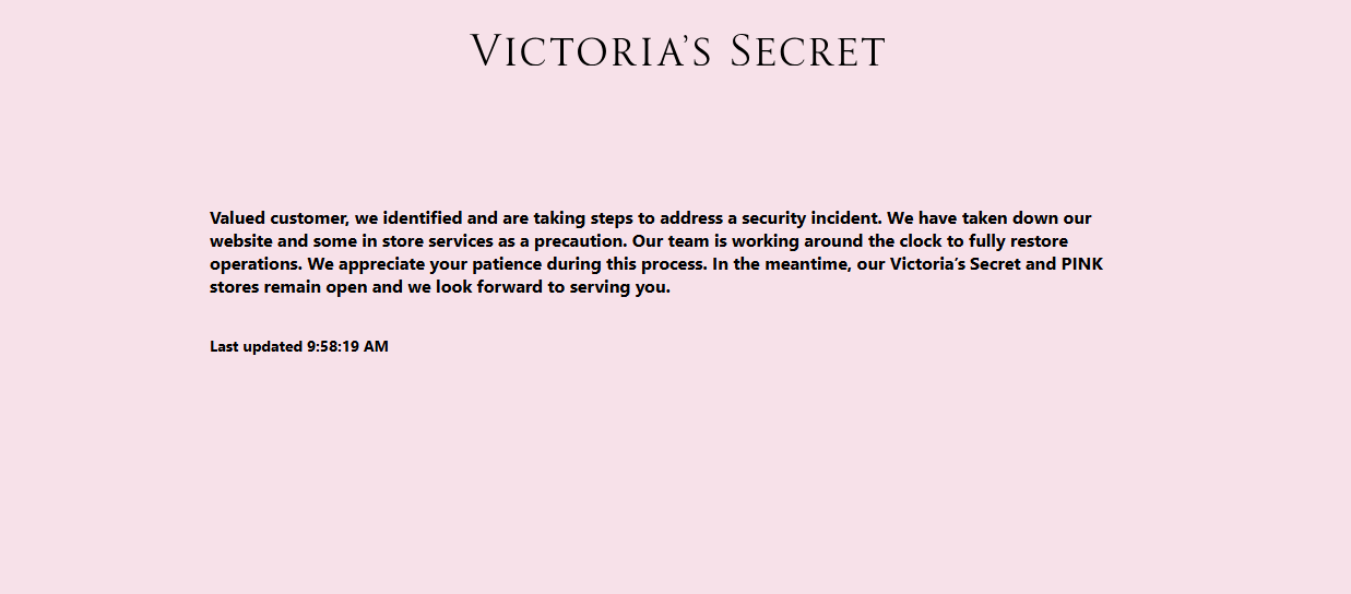 Customers saw this screen while trying to visit the Victoria's Secret website.