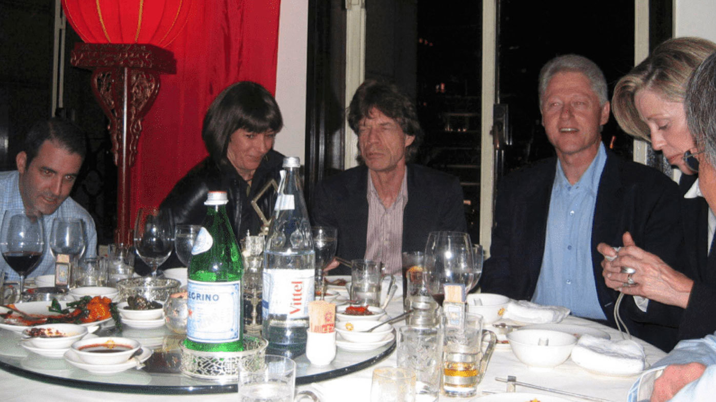 Ghislaine Maxwell, Mick Jagger and Bill Clinton in a photo released in the Epstein files.
