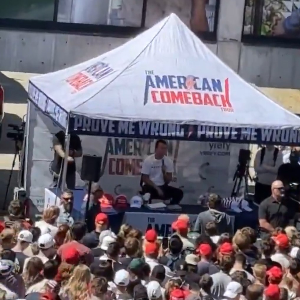 Kirk was speaking from a tent at the event as part of his "The American Comeback" tour.