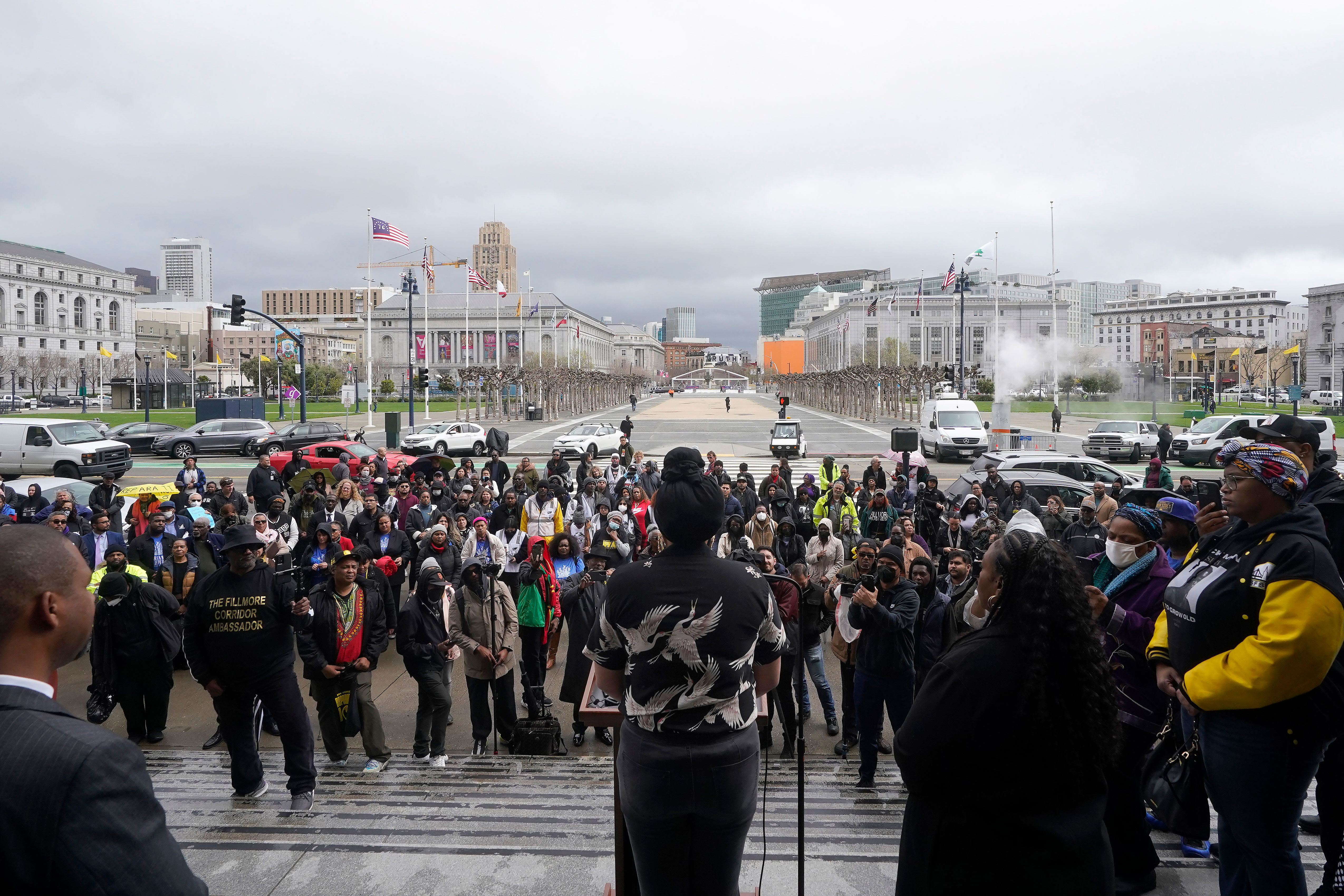 A reparations rally outside of City Hall in San Francisco.
