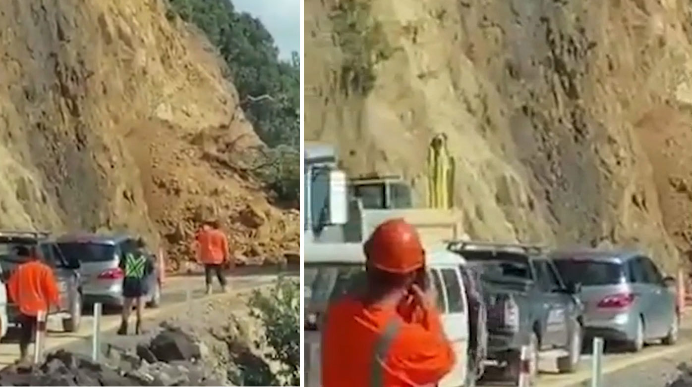 New Zealand motorists were parked just metres from a spot where rocks came cascading down a cliff.
