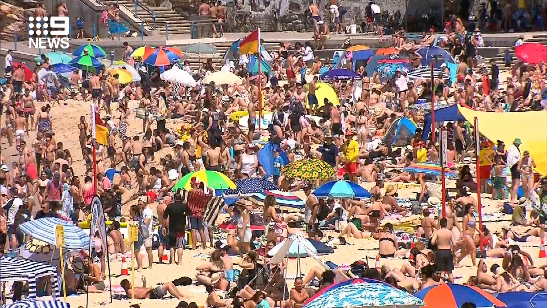 Thousands of people at Coogee Beach in Sydney today.