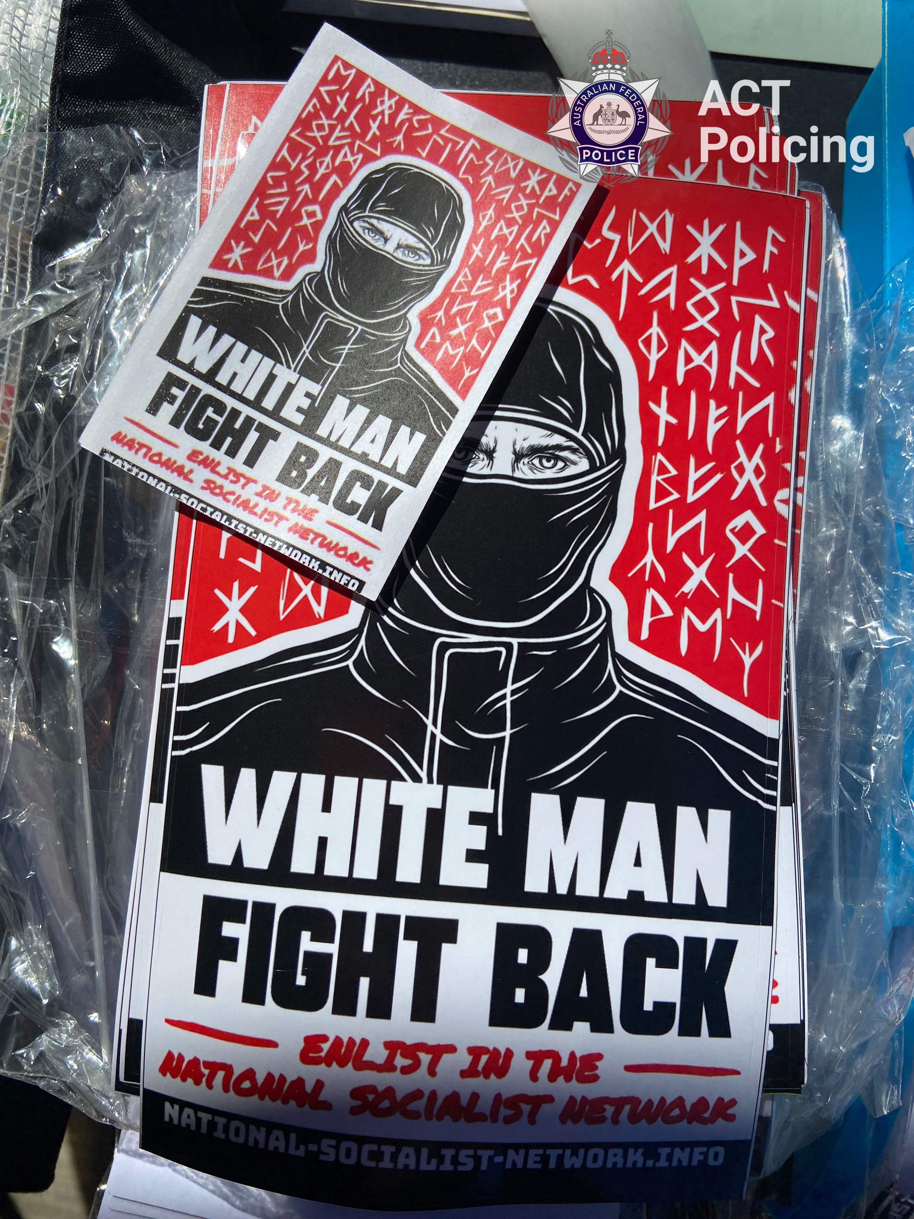 Officers seized mobile phones, a computer, stickers, storage devices, a video camera and clothing.