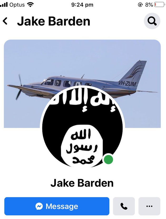 A flag associated with the terrorist group ISIS appeared as Mr Barden's profile picture before his account was disabled.