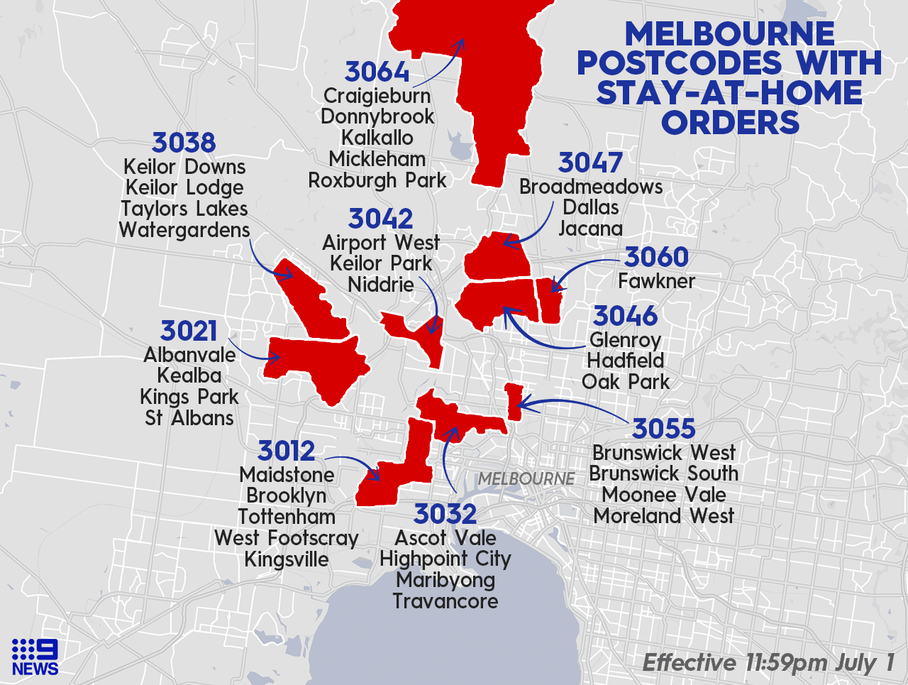 Coronavirus Melbourne Wakes Up To Streets Divided The 10 Postcodes Across 36 Suburbs Now In Covid 19 Lockdown