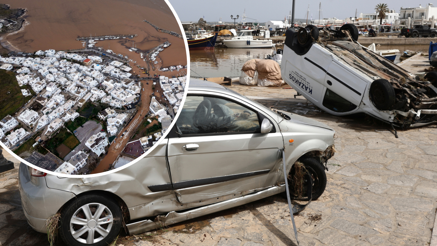 In Pictures: Cars sent into the sea, rockslides as severe storms batter Greek islands
