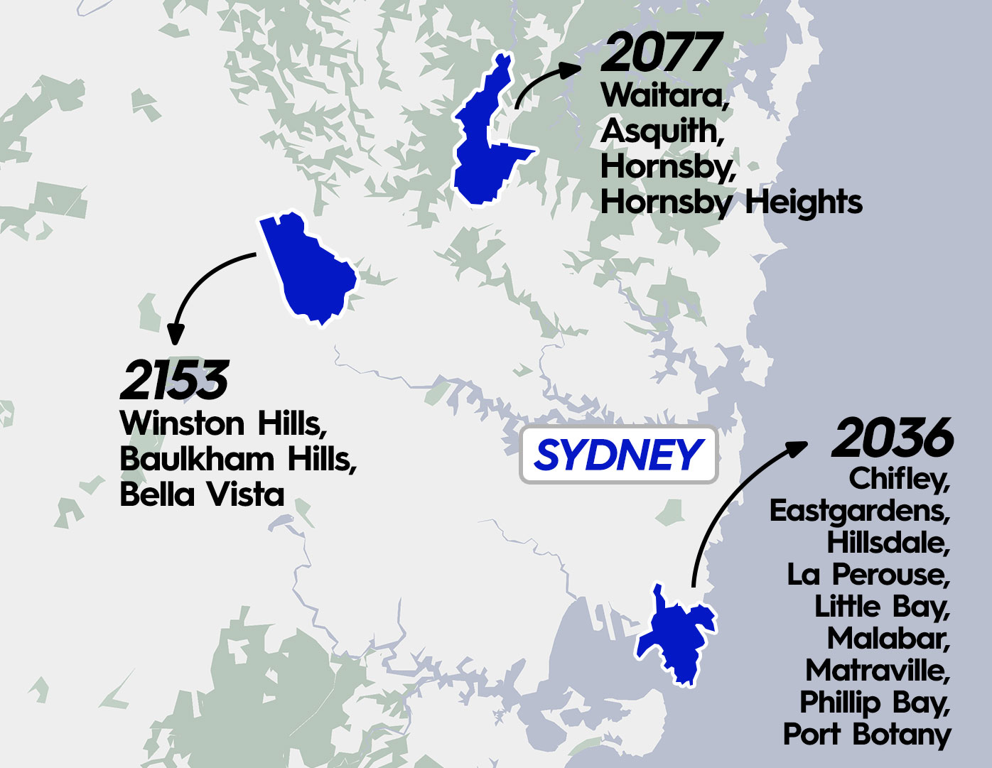 Map of affected Sydney suburbs in the Otivo Mortgage Stress Report.