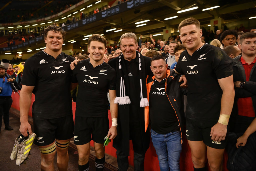 The Barrett boys take a photo with family friend Barry Murphy at Principality Stadium in Cardiff.