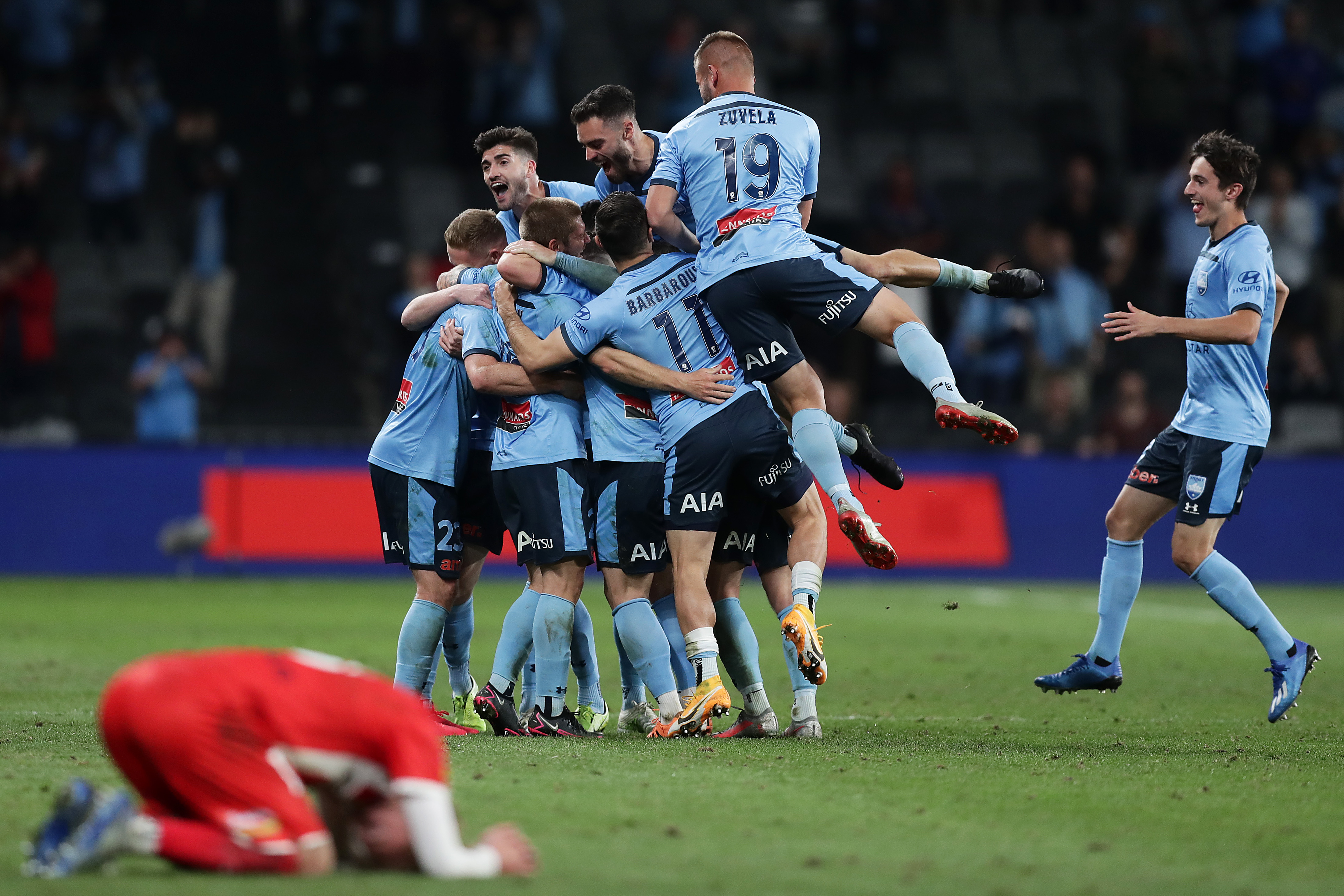 Sydney FC celebrate win in 2020 A-League
