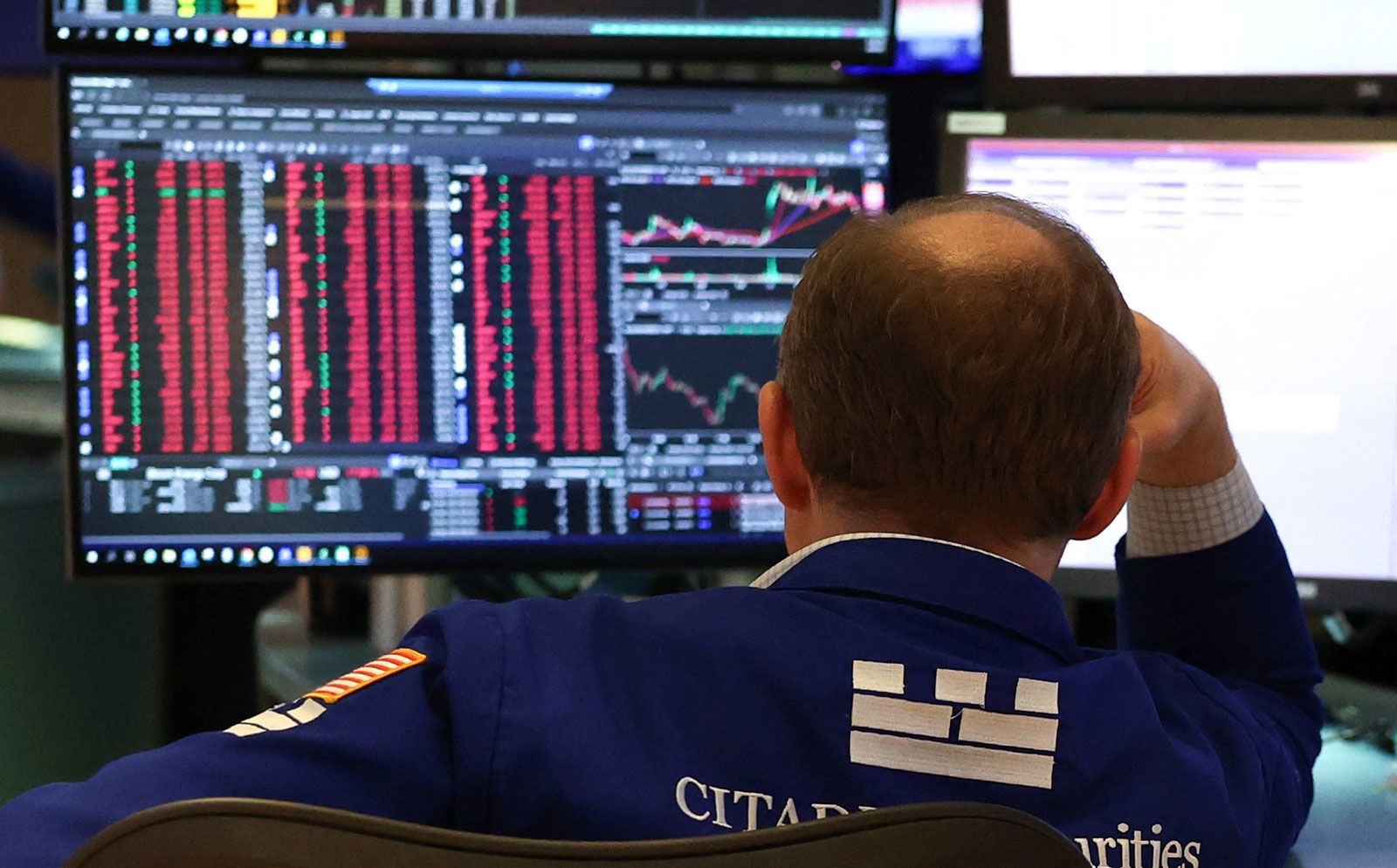 A trader works on the floor of the New York Stock Exchange (NYSE) in New York City, on April 4.