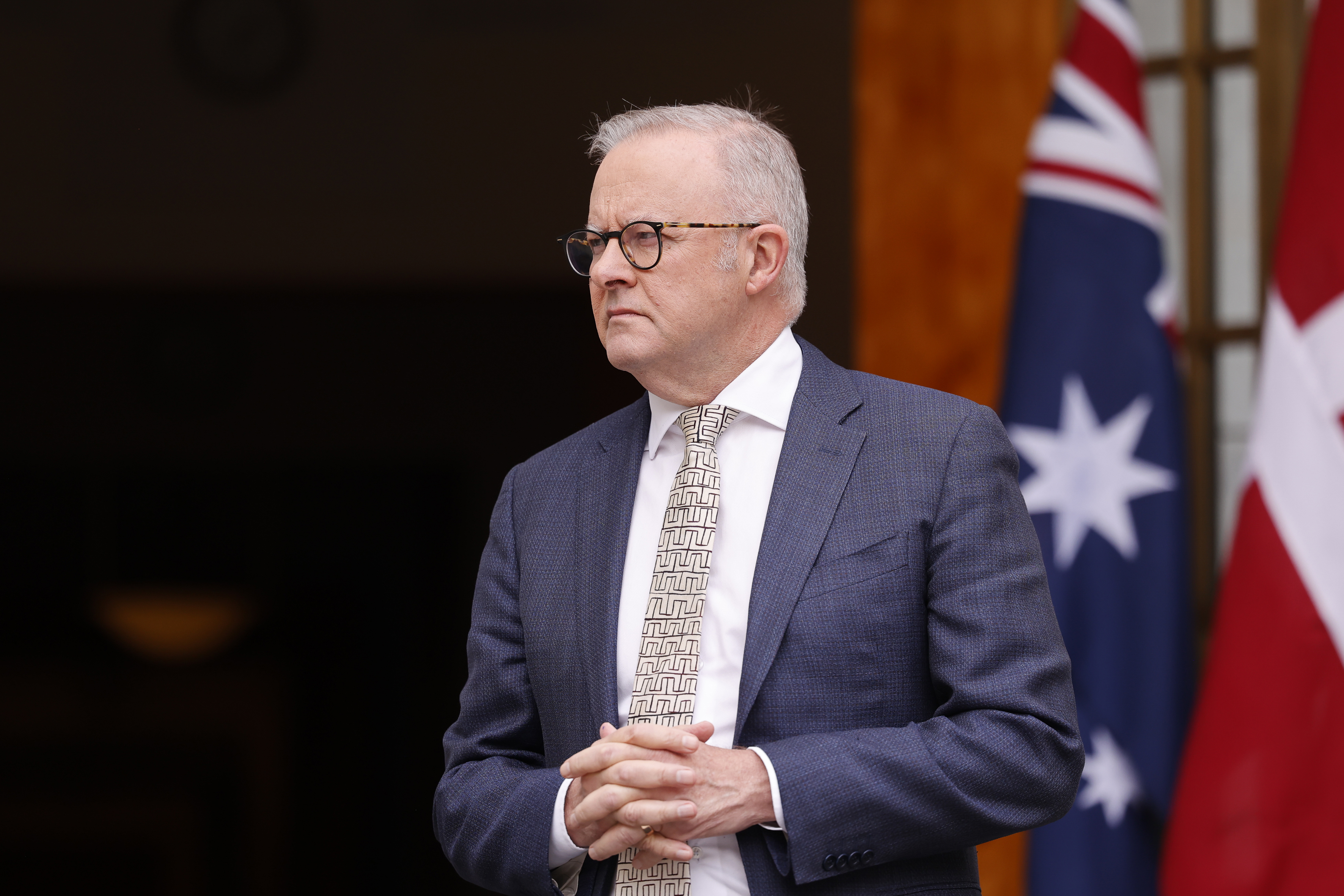 Prime Minister Anthony Albanese in the Prime Minister's courtyard on March 16, 2026 in Canberra, Australia.