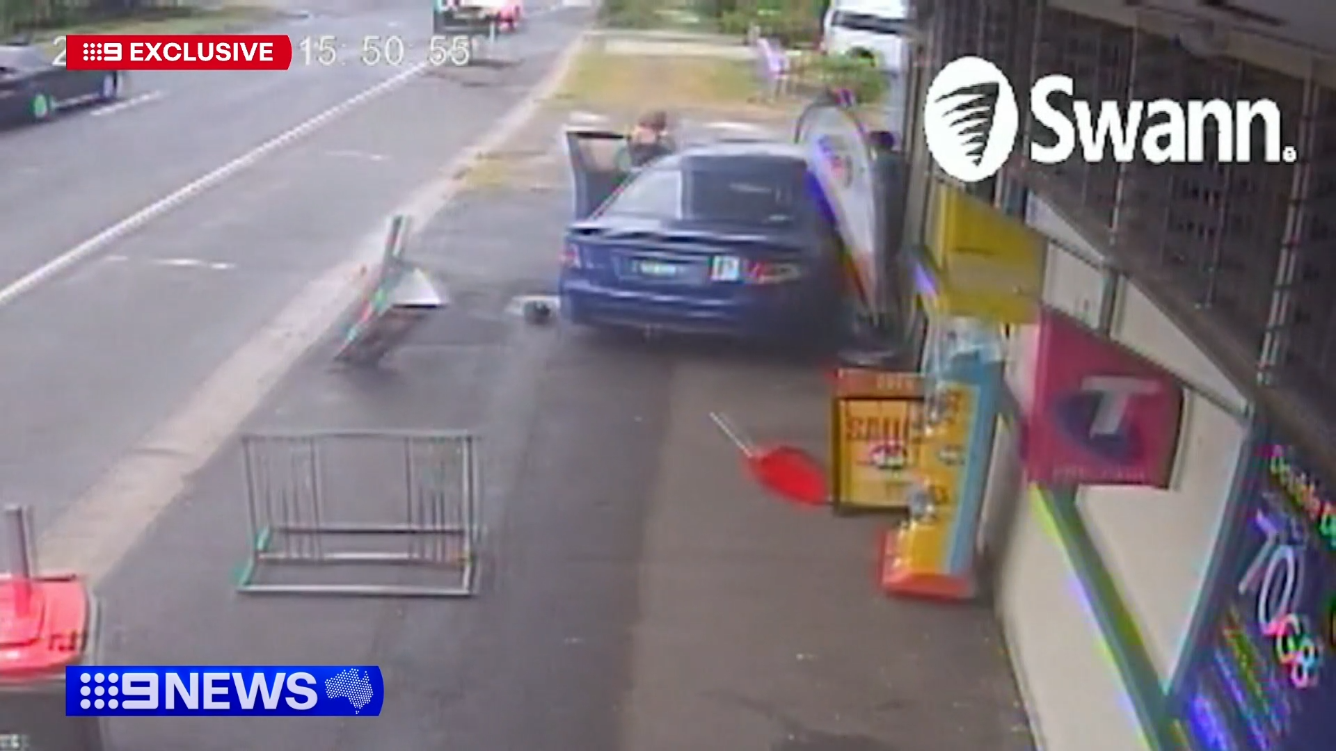 Car skids out of control, pinning teenagers to wall