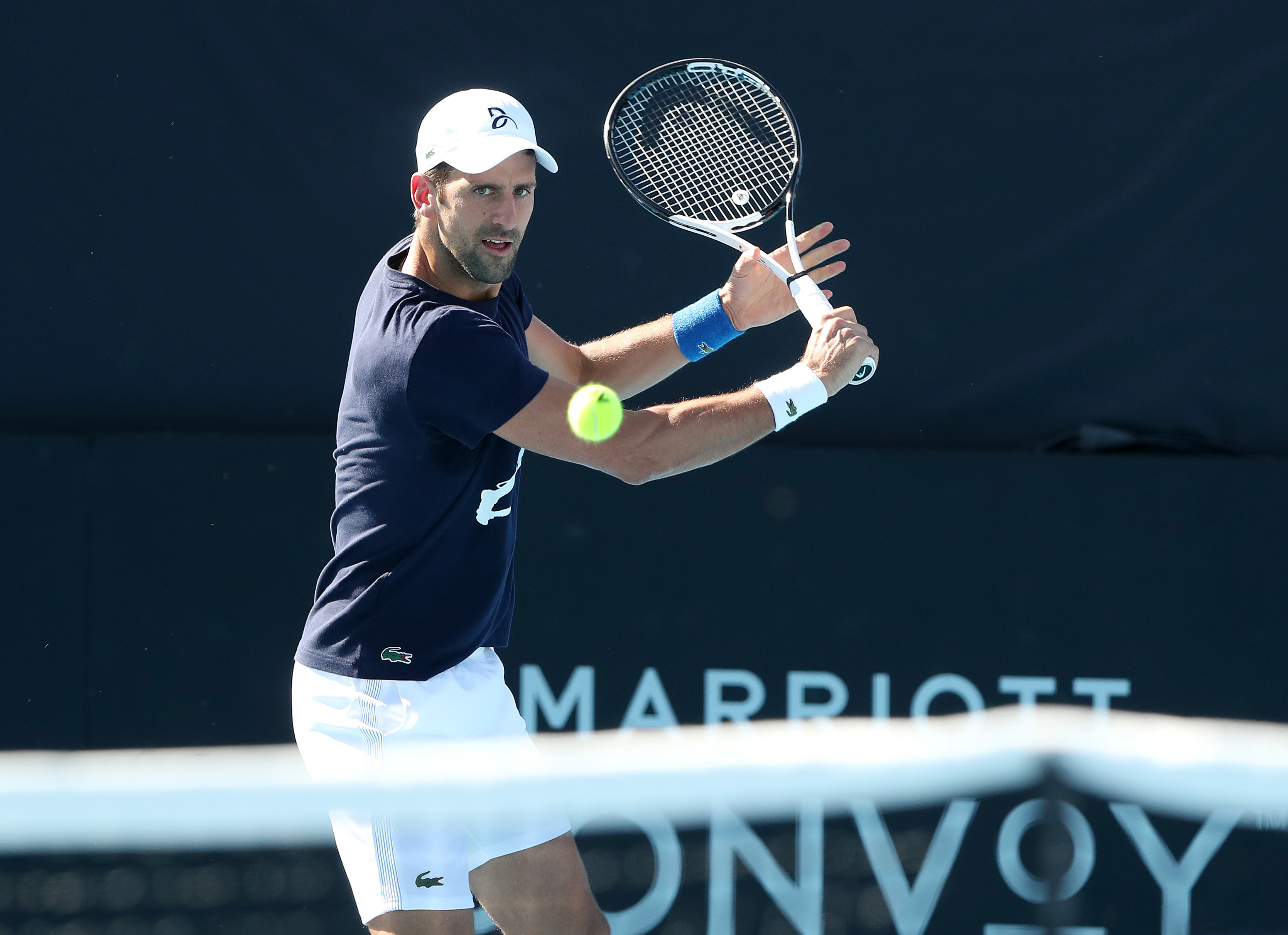 Novak Djokovic practices ahead of the Adelaide International.