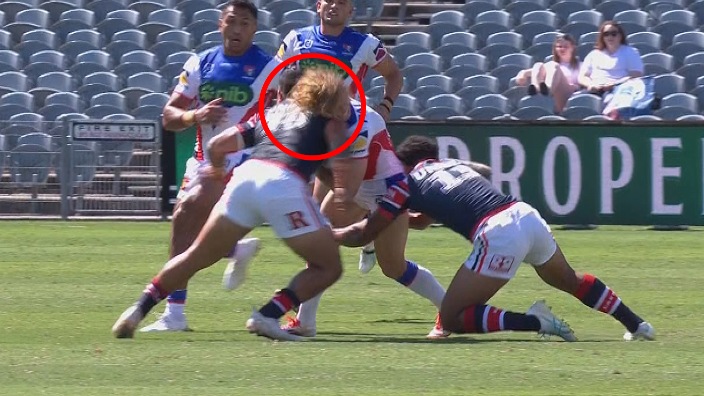 Spencer Leniu was put on report and sent to the sin bin for this hit on Phoenix Crossland. He was already on his way off the ground for a HIA when he was given his marching orders.