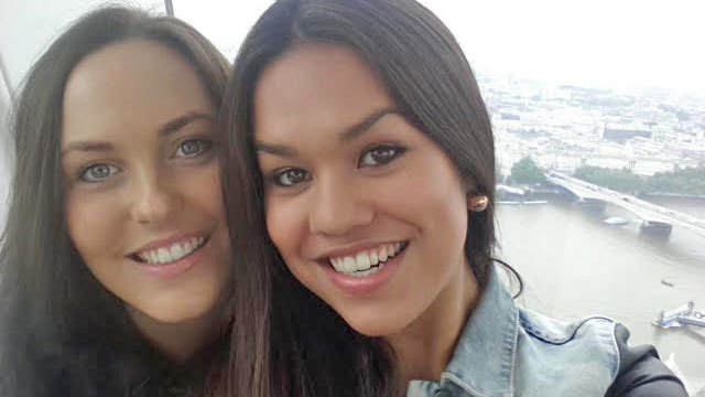 The selfie Shari Dawson took of her and her friend while in Europe, which led her to notice the changing shape of her face.