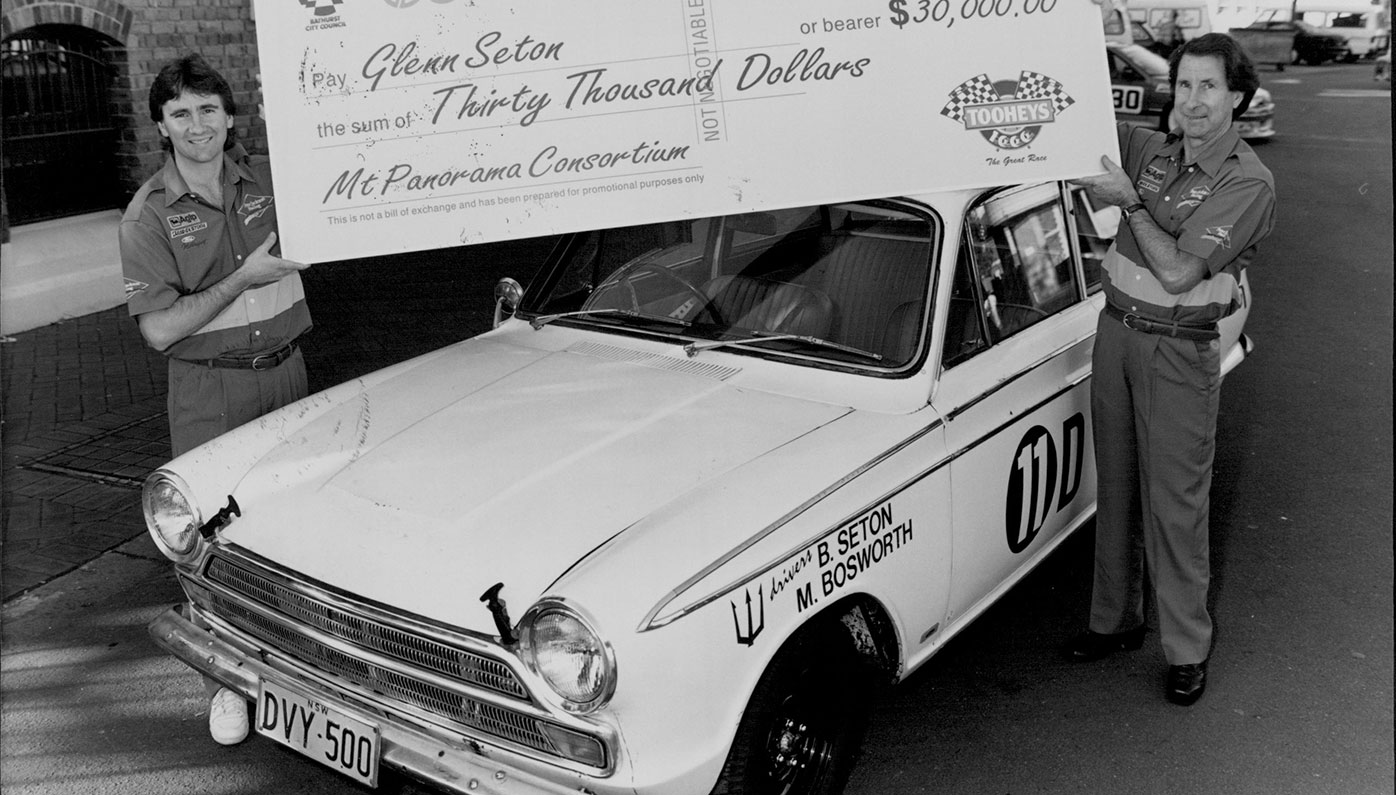 Glenn and Bo Seton, along with Bo's 1965 Bathurst winning car.