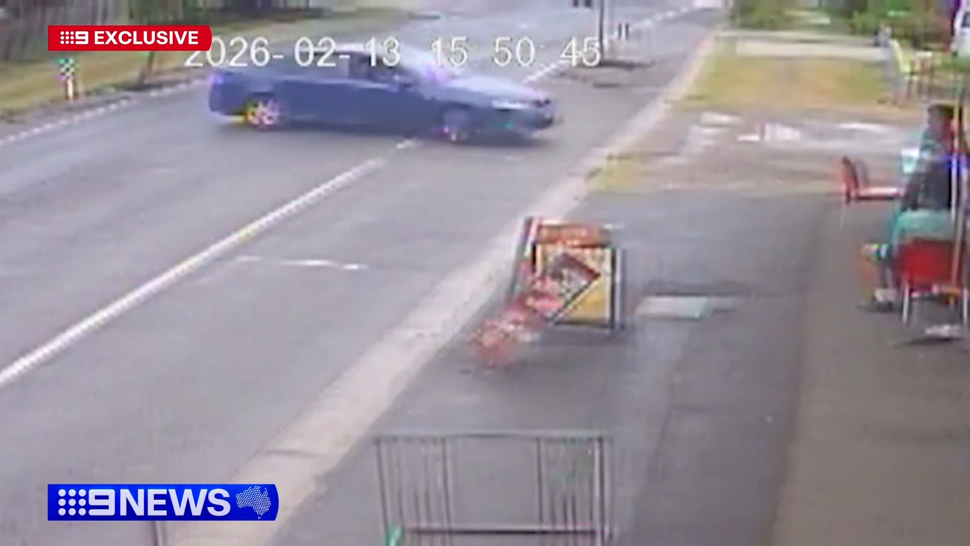 Car skids out of control, pinning teenagers to wall