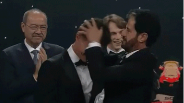 The FIA president ruffled Lando Norris' hair on stage. 