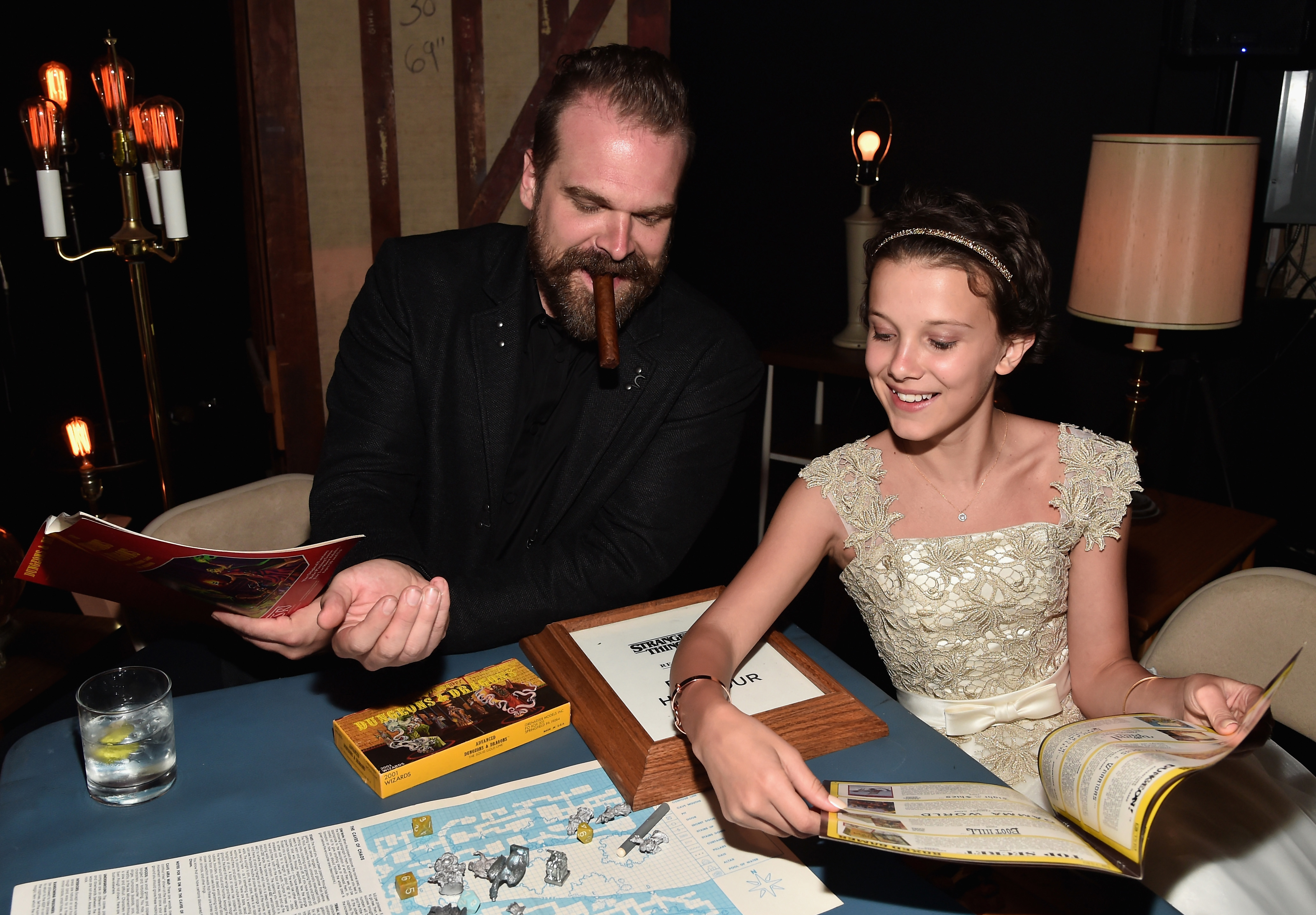 David Harbour and Millie Bobby Brown at Mack Sennett Studios on July 11, 2016 in Los Angeles, California.