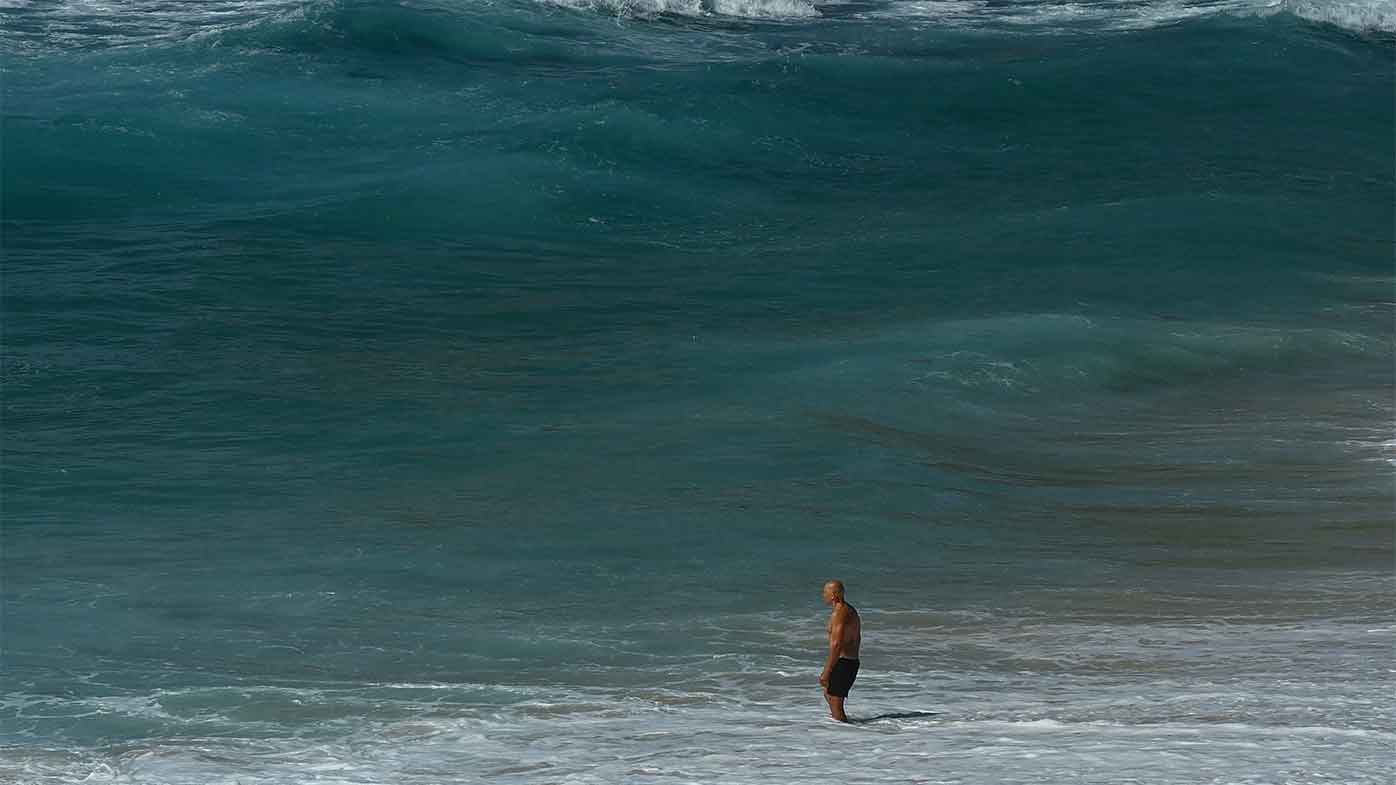 A lone swimmer at Bronte Beach in Sydney during the COVID-19 lockdown.