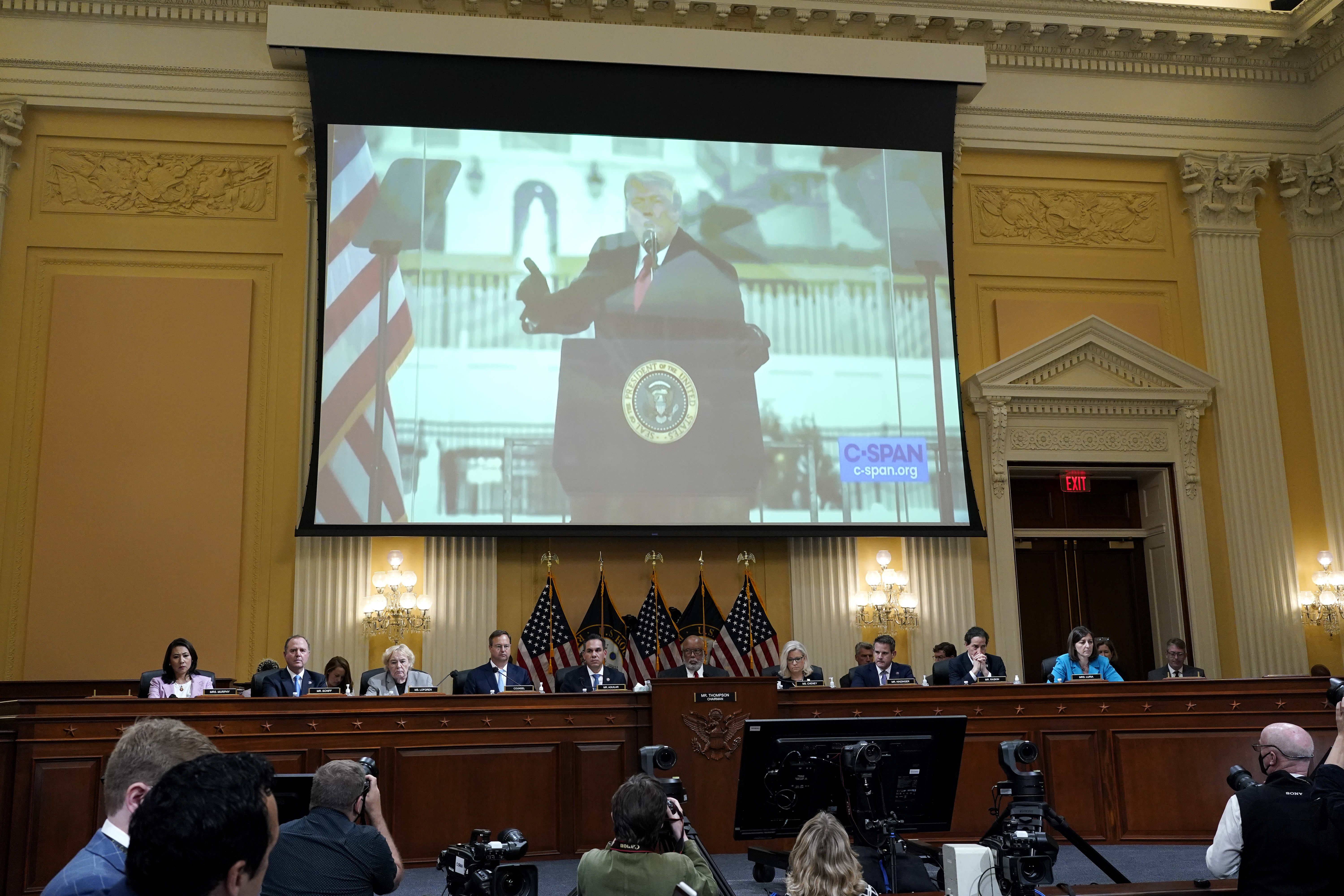 A video of former President Donald Trump speaking during a rally, as the House select committee investigating the Jan. 6, 2021, attack on the Capitol holds a hearing at the Capitol in Washington, Thursday, June 16, 2022. The traumas of Watergate and Jan. 6 are a half century apart, in vastly different eras, and they were about different things. But in both episodes, a president tried to do an end run around democracy. Friday is the 50th anniversary of the Watergate break-in that eventually cons