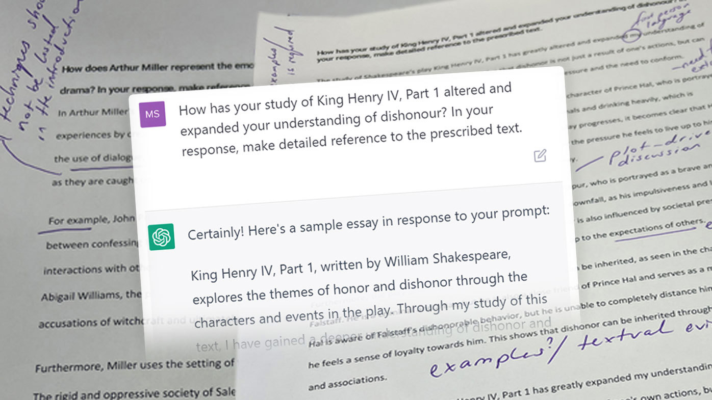 ChatGPT writes essays based on two questions from the 2022 HSC English exam.