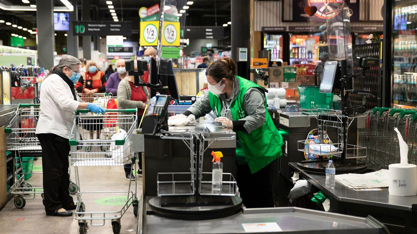 A woman works in the supermarket.