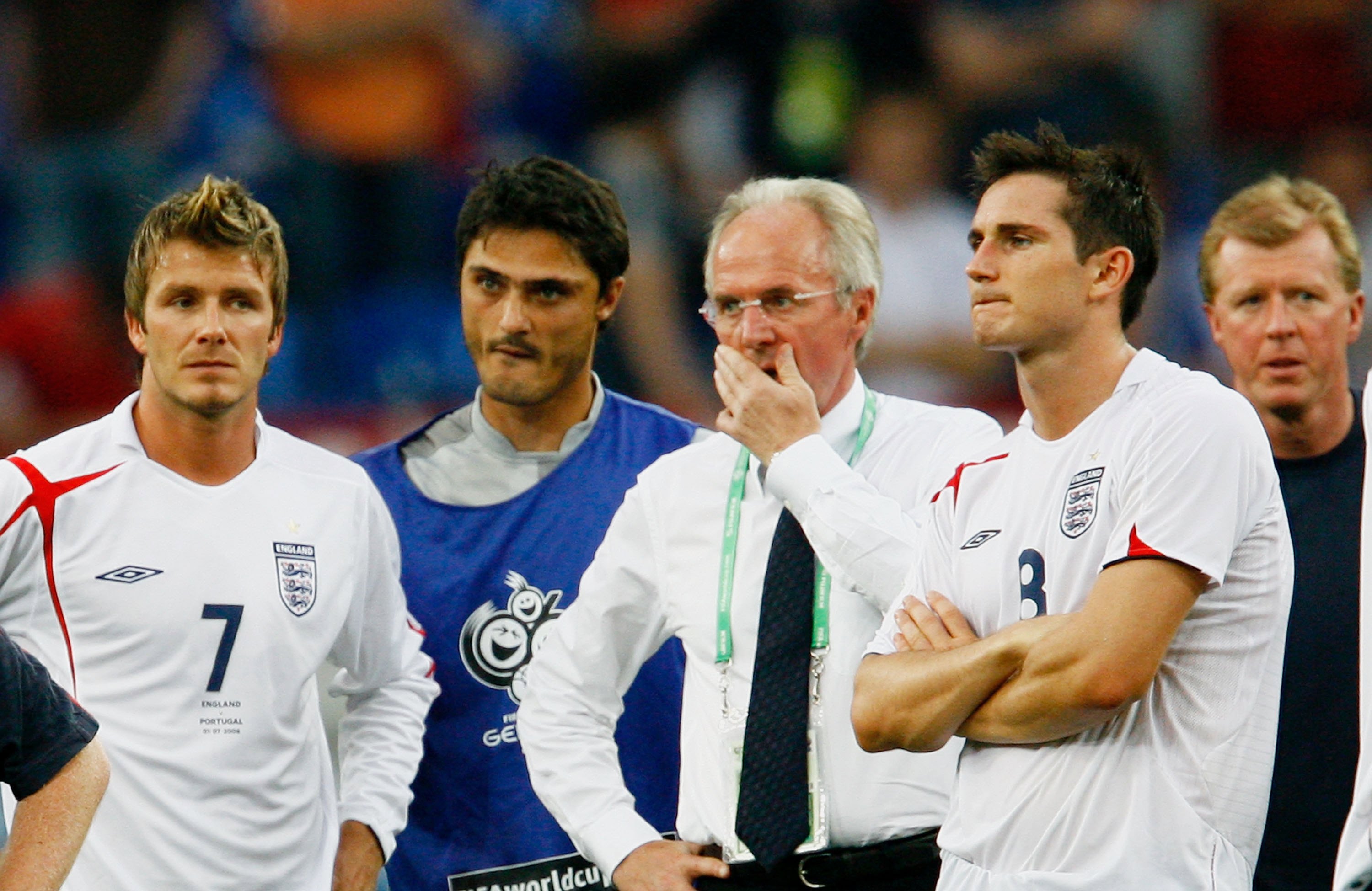 Manager of England Sven Goran Eriksson, David Beckham and Frank Lampard of England.