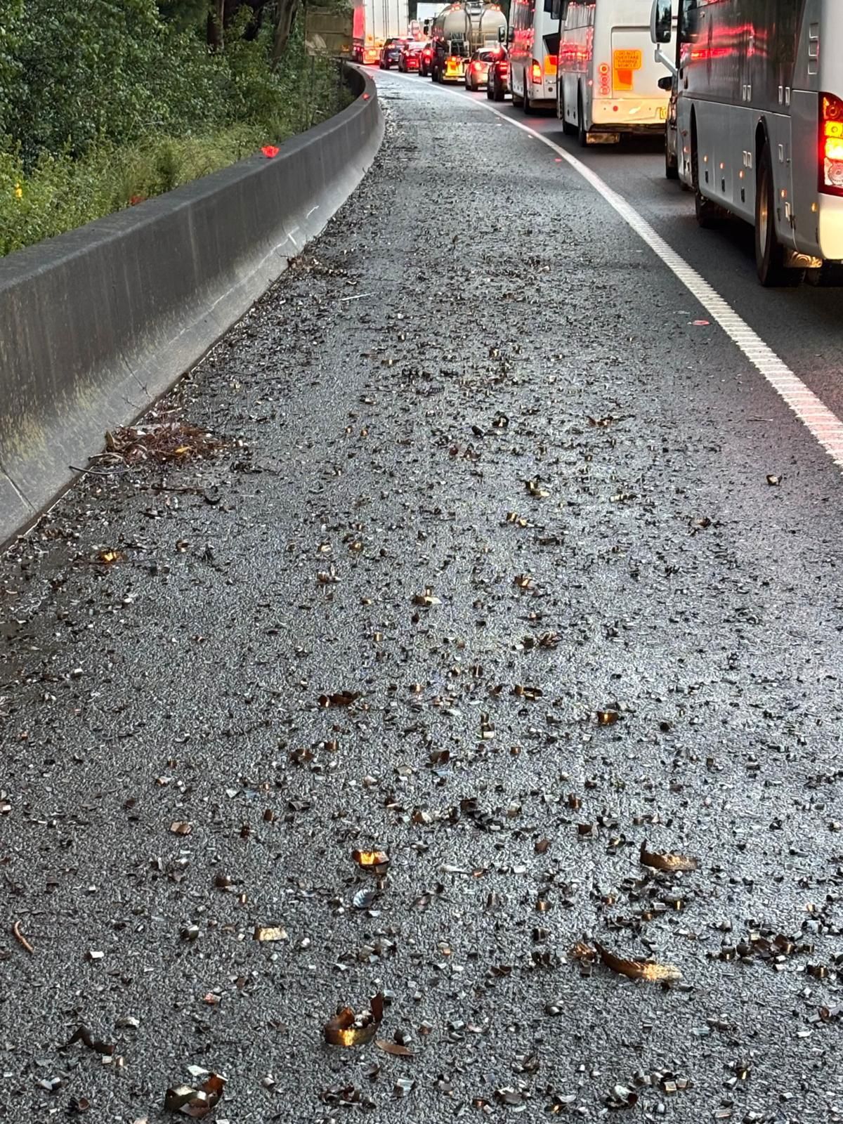 The steel fragments on the side of the road on the M1.