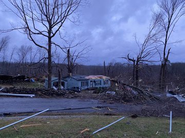 Damage following a night of storm in Kingston Springs, Tennessee.