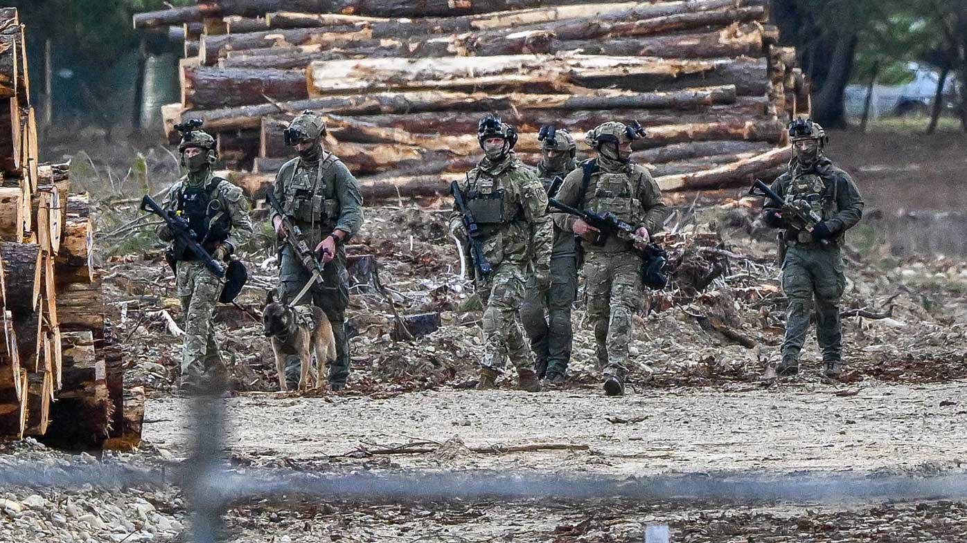 Police search a plantation at Porepunkah.