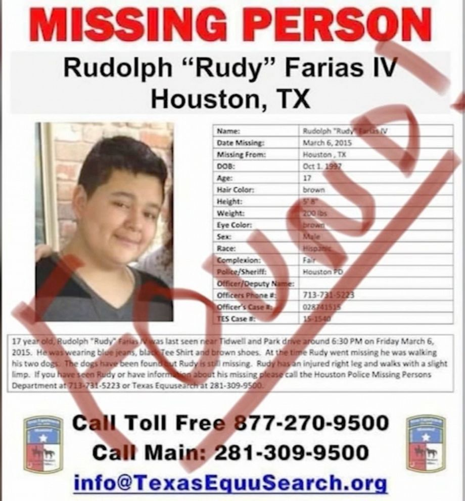 A poster for Rudy Farias who went missing in Houston in 2015.