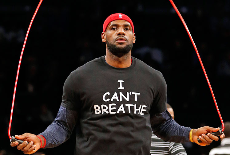 NBA star LeBron James wears a message of support for Garner and his family.