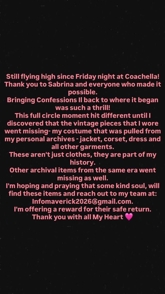 Madonna issues plea to public for missing items