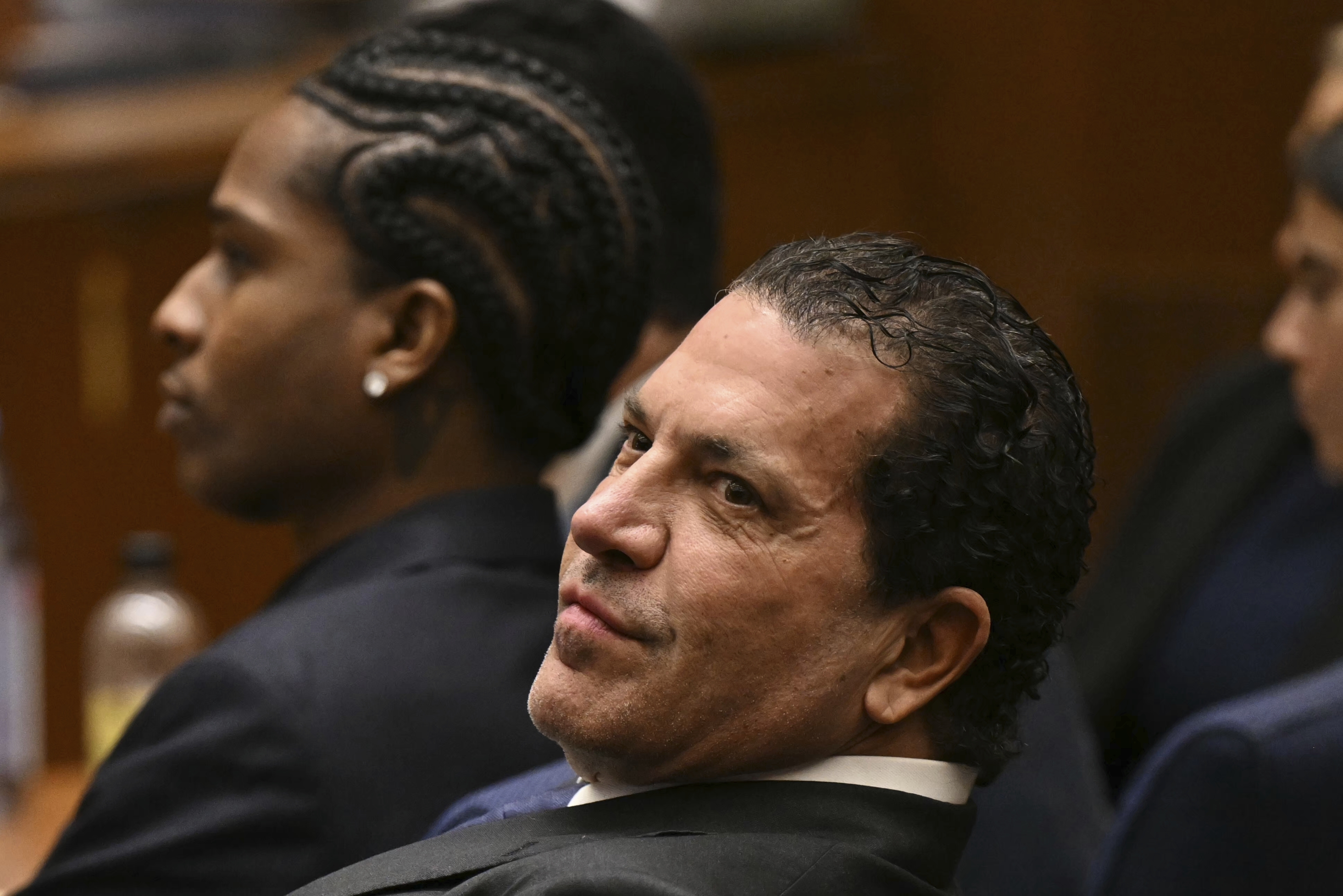 Attorney Joe Tacopina sits next to his client A$AP Rocky during Rocky's trial, in Los Angeles, Friday, Feb. 14, 2025, . (Patrick T. Fallon/Pool Photo via AP)