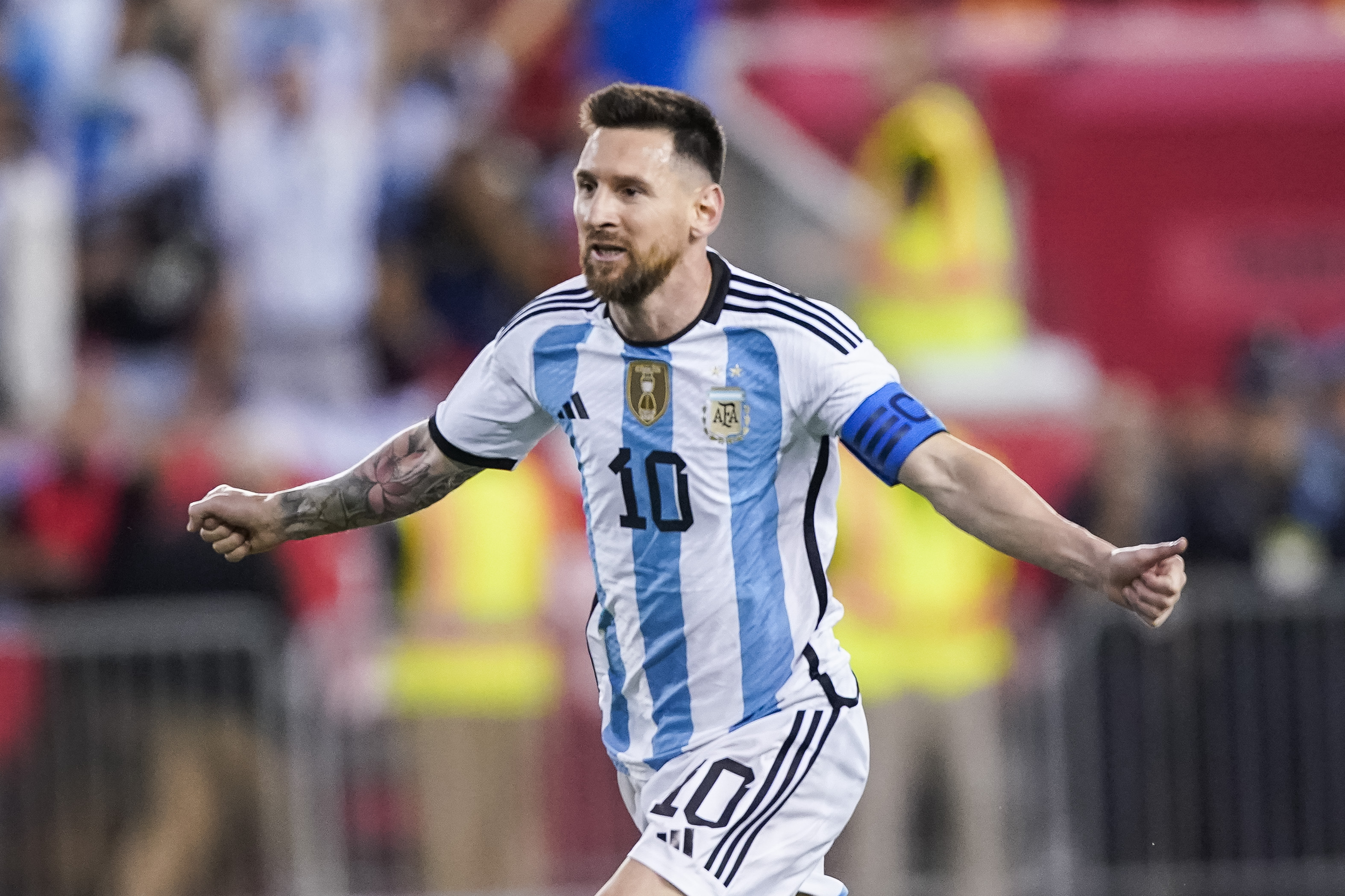Argentina's Lionel Messi celebrates a goal.