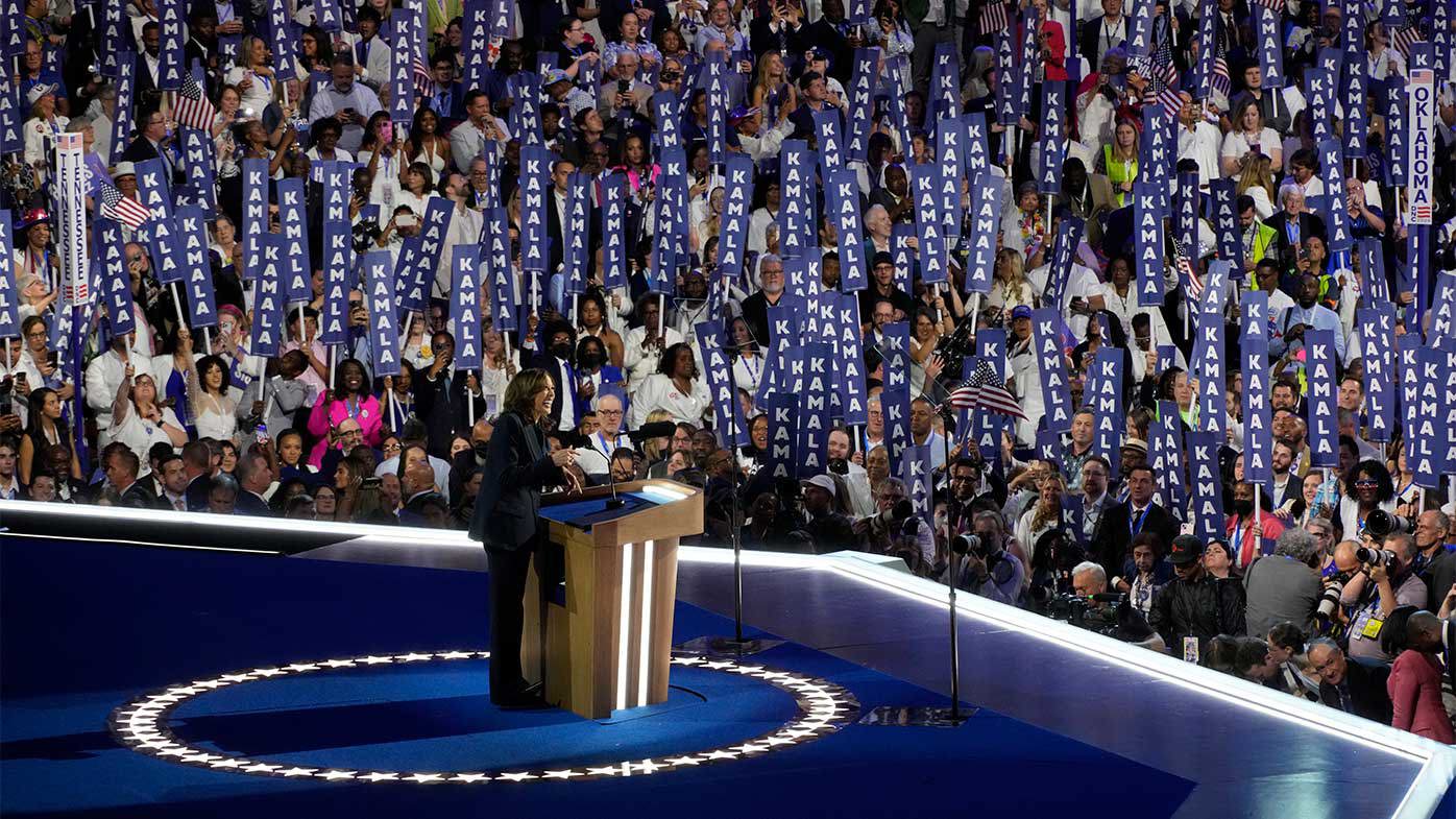 Kamala Harris speaks at the DNC.