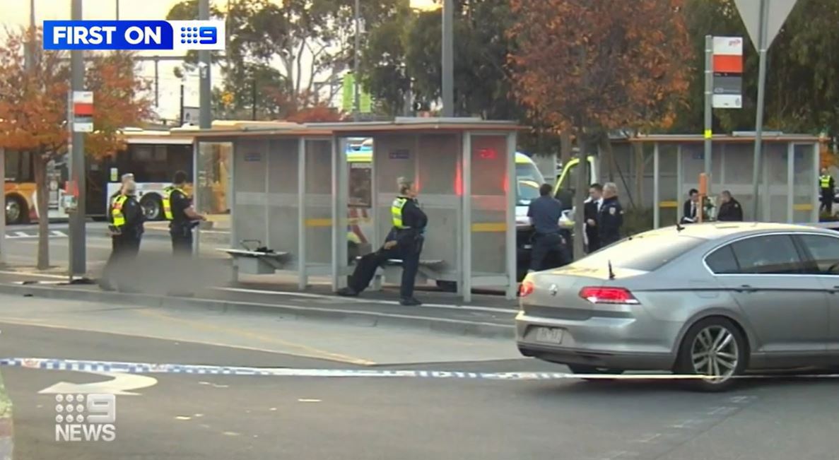 A teenage boy has escaped injury after two people allegedly chased him with machetes outside a school in Melbourne's west.
