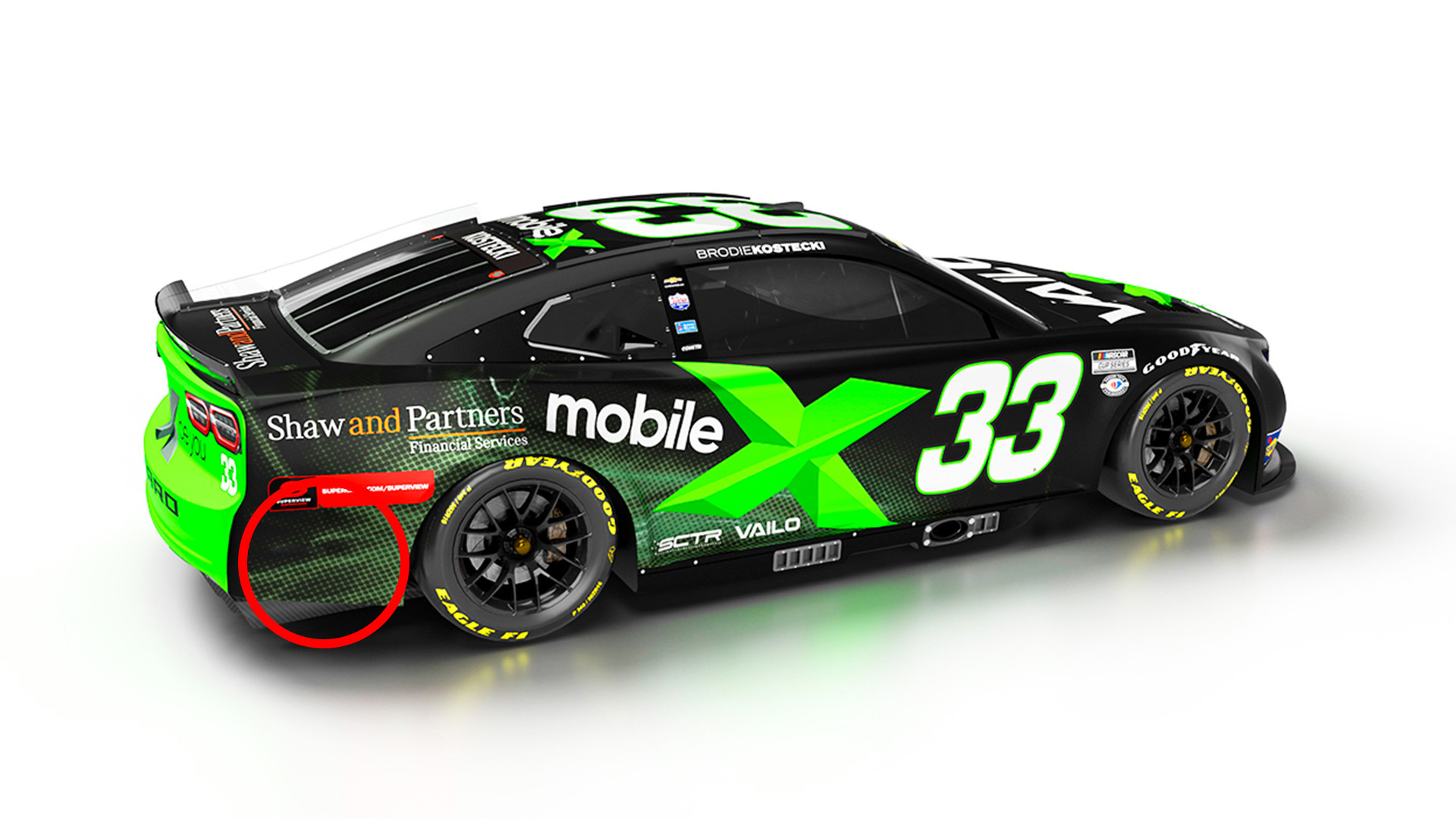 The second released render of Brodie Kostecki's Richard Childress Racing-run Chevrolet Camaro without Erebus Motorsport sponsorship.