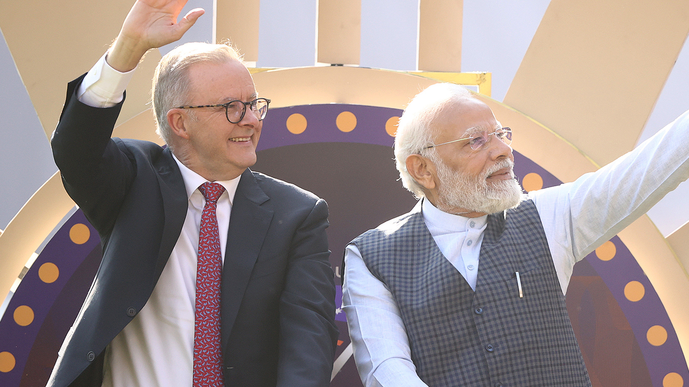 Anthony Albanese with Narendra Modi prior to the fourth Test.