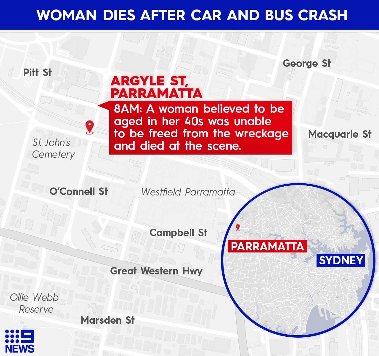 A woman has been killed in a crash in Parramatta.