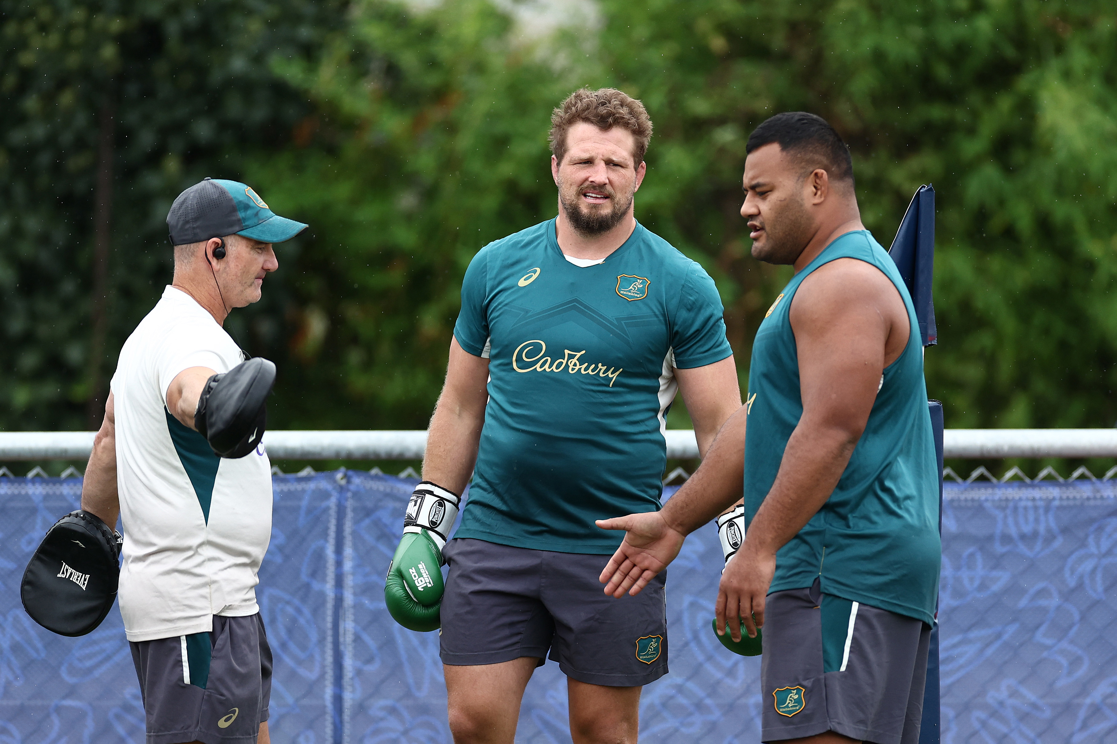 James Slipper and Taniela Tupou during a Wallabies training session at Stade Roger Baudras.